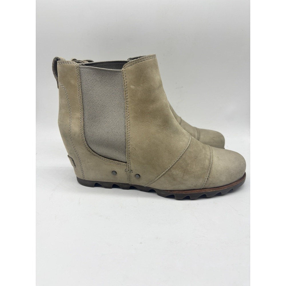 Sorel Lea Wedge Chelsea Boots Womens 10.5 Taupe Leather Ankle Booties NL2805